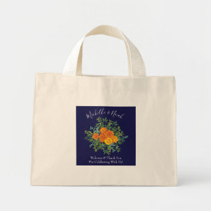 Bolsa Tote Mini Casamento Floral de Peony Azul Laranja & Marinho
