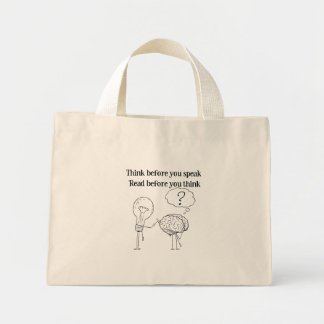 Bolsa Tote Mini Citação do Leitor Preto e Branco Pense Antes de Fa