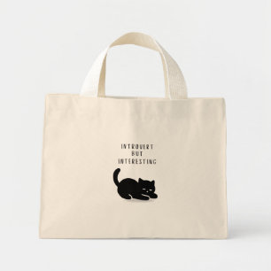 Bolsa Tote Mini Citação Personalizada Gato Preto Introvertido Mas