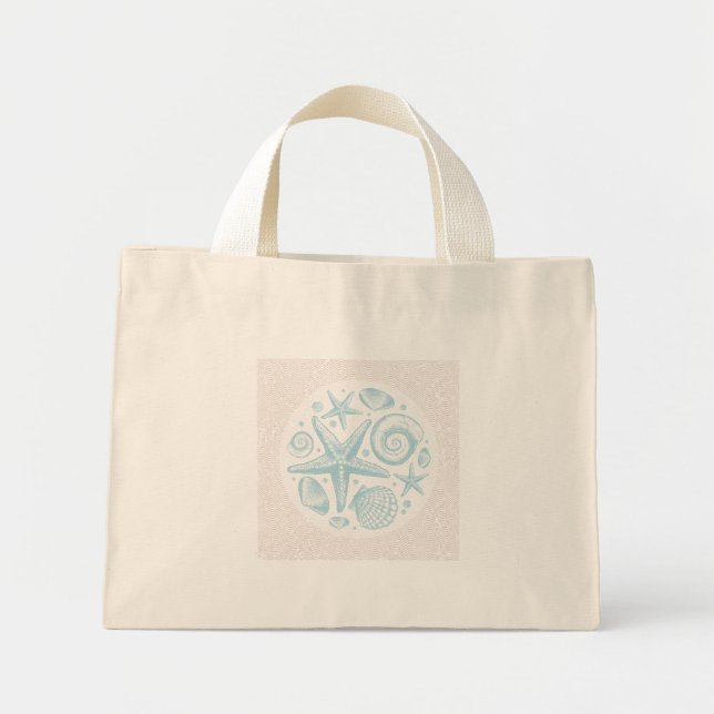 Bolsa Tote Mini Conchas Antigas do Mar em Padrão de Onda (Frente)