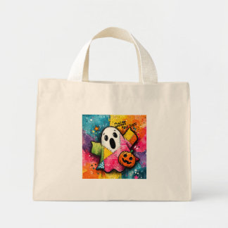 Bolsa Tote Mini Cute Patchwork Ghost Colorful Splatter Art