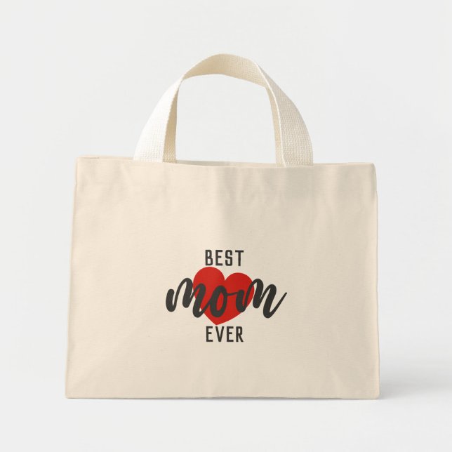 Bolsa Tote Mini Design de Texto Bonito Melhor Mãe De Coração  (Frente)