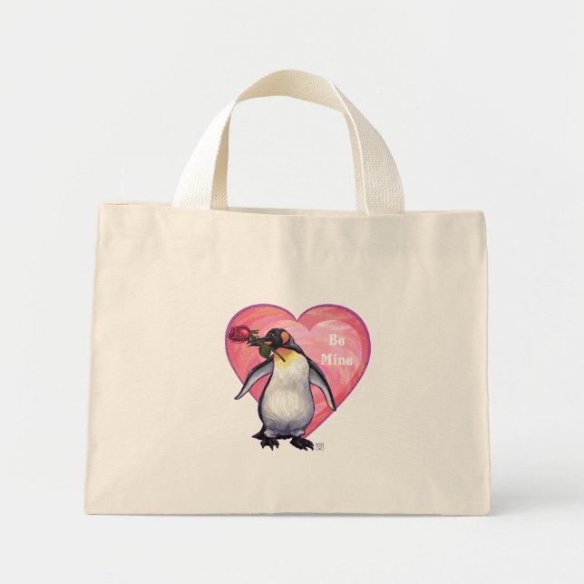 Bolsa Tote Mini Dia de os namorados de pinguim (Frente)