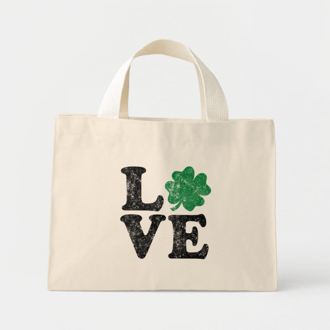 Bolsa Tote Mini Dia de São Patrício LOVE Shamrock Irish (Frente)