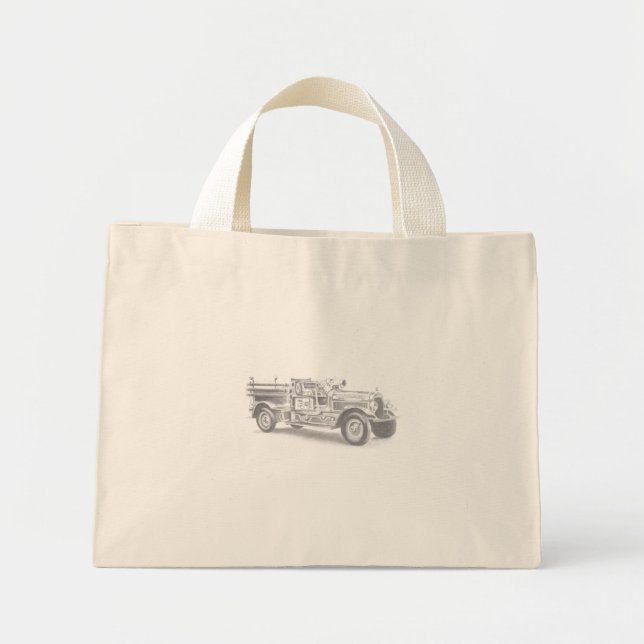 Bolsa Tote Mini esboço a lápis de caminhão de bombeiros antigo des (Frente)