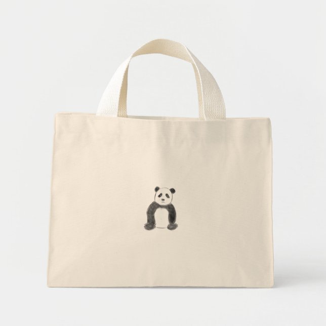 Bolsa Tote Mini Esboço do panda bonito preto e branco (Frente)