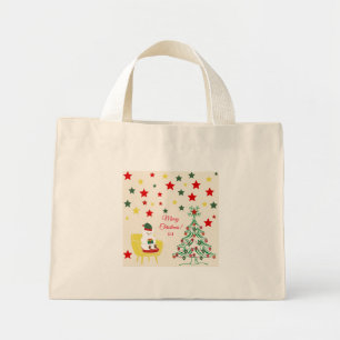 Bolsa Tote Mini Estrela e Urso de Pelúcia de Inverno Vintage Feliz