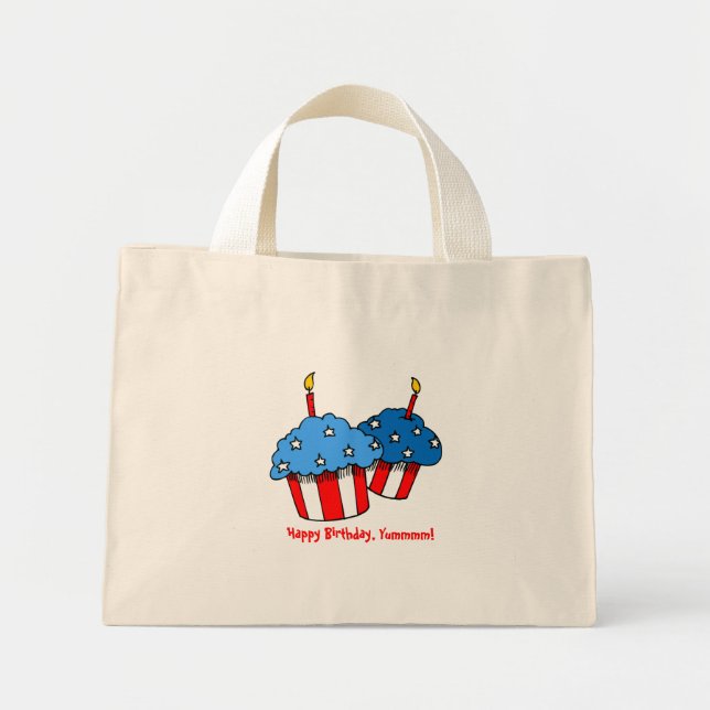 Bolsa Tote Mini EUA-Um Aniversário de Cupcake Americano (Frente)
