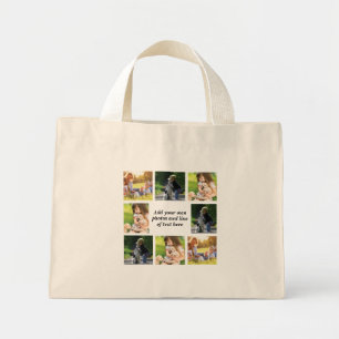 Bolsa Tote Mini Faça sua própria colagem de fotos e texto