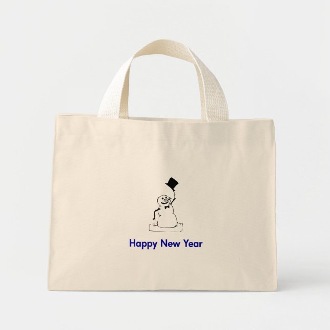 Bolsa Tote Mini Feliz ano novo Snowman (Frente)