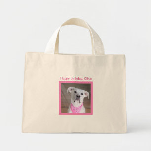 Bolsa Tote Mini Feliz Cachorro Branco Cachorro Rosa Aniversário