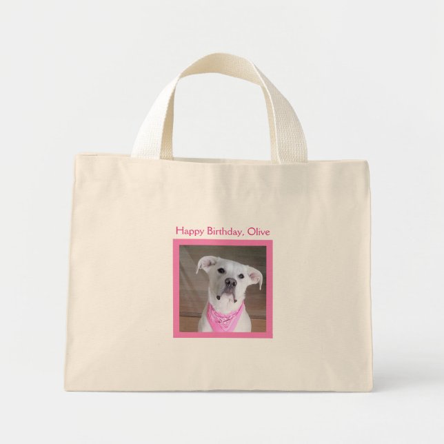 Bolsa Tote Mini Feliz Cachorro Branco Cachorro Rosa Noivo (Frente)