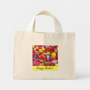 Bolsa Tote Mini Feliz Páscoa! Sacolas Tulipa Flores Primavera
