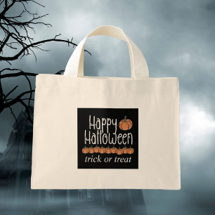 Bolsa Tote Mini Festivo Caveira, Truque de Halloween ou tratamento