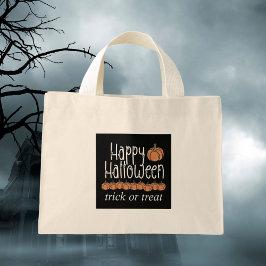 Bolsa Tote Mini Festivo Caveira, Truque de Halloween ou tratamento