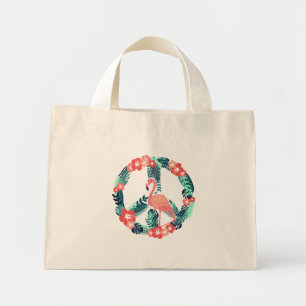 Bolsa Tote Mini Flamingo Floral Sinal de Paz Rosa Fofo Feminino