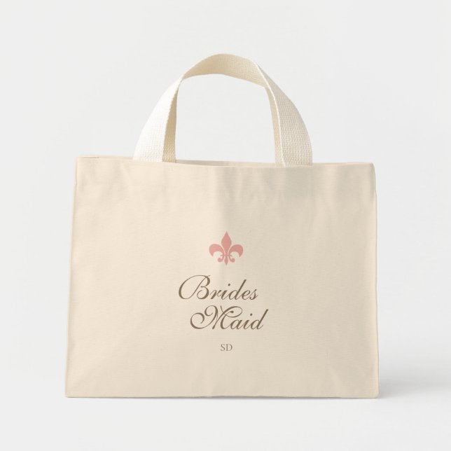 Bolsa Tote Mini Fleur de Lis Bridesmaid, francês rosa, inicial (Frente)