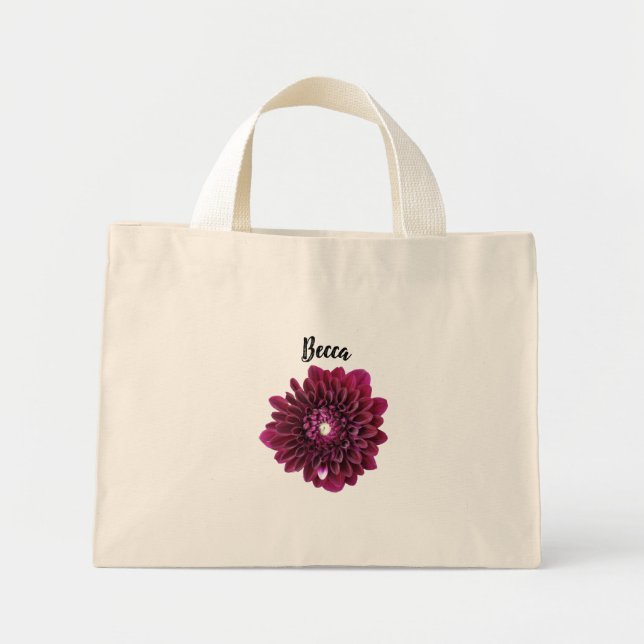 Bolsa Tote Mini Flor Dahlia Roxo Profundo Personalizado (Frente)