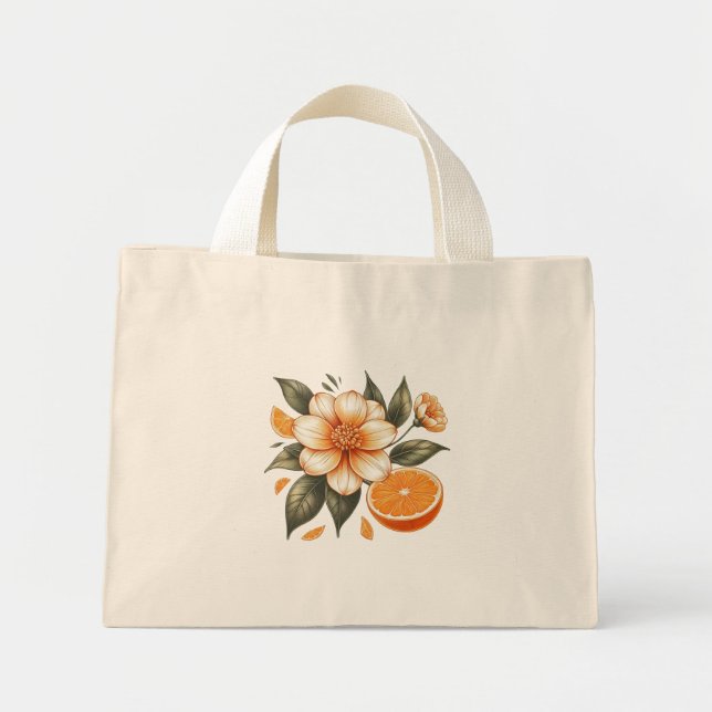 Bolsa Tote Mini Flor Laranja ouro com laranja (Frente)