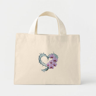 Bolsa Tote Mini Floral Heart Tote Bag - Watercolor Orchid Design