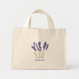 Bolsa Tote Mini Flores de Lavanda em Aquarela Flora Violeta