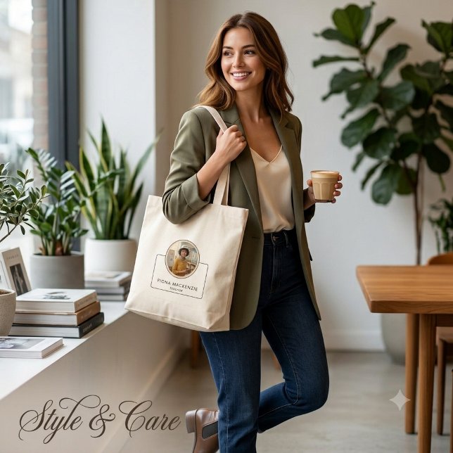 Bolsa Tote Mini Foto e Nome Personalizados com Cargo (Personalized Photo and Name with Job Title Mini Tote Bag)