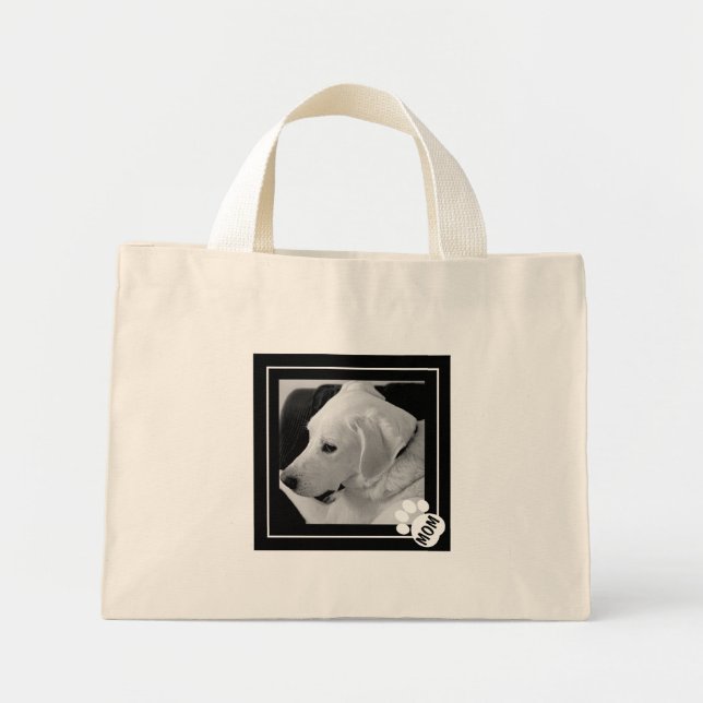 Bolsa Tote Mini Foto em Preto e Branco de Mãe Cachorrinha Pata (Frente)