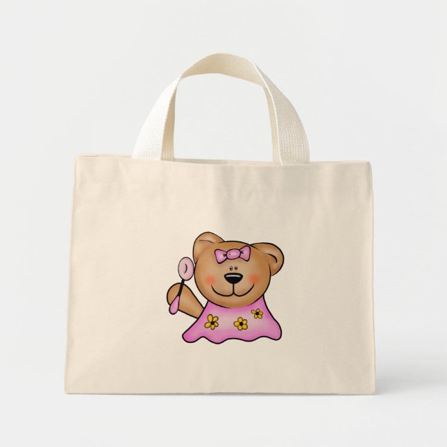 Bolsa Tote Mini Garota Bonita Urso de Teddy Rosa (Frente)