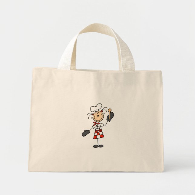 Bolsa Tote Mini Garota Chef com Bolsas de Colher de Madeira (Frente)