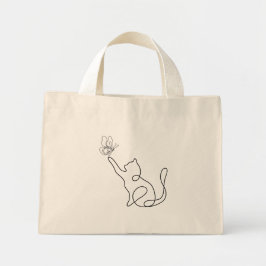Bolsa Tote Mini Gato fofo e engraçado brinca com uma borboleta