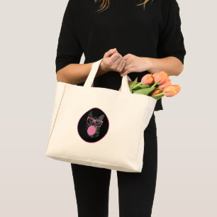 Bolsa Tote Mini Gato legal com Óculos Rosa e Goma-Bolha