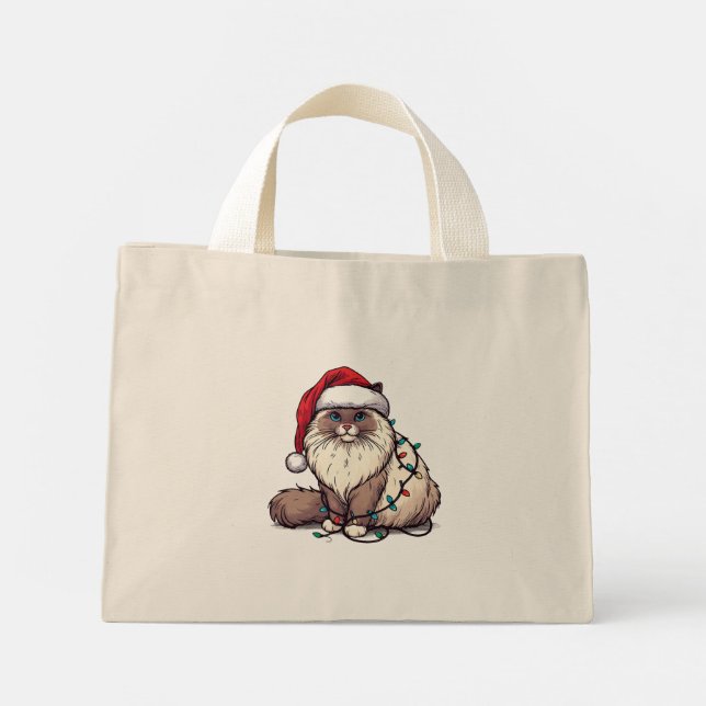 Bolsa Tote Mini Gato Ragdoll de Natal, Papais noeis de Natal Gato  (Verso)