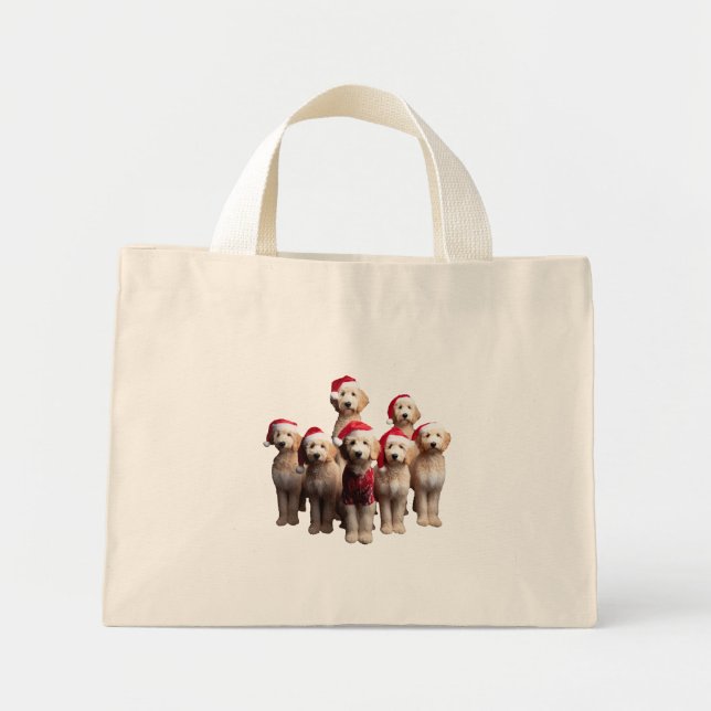 Bolsa Tote Mini Goldendoodle de Natal, Cão Labradoodle de Xmas (Frente)