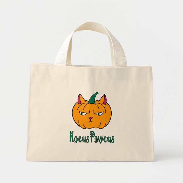 Bolsa Tote Mini Hocus pawcus Halloween abóbora gengibre magia (Frente)