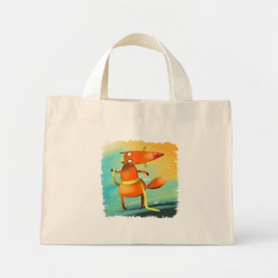 Bolsa Tote Mini Ilustração de Aquarela artesanal Fox Engraçada