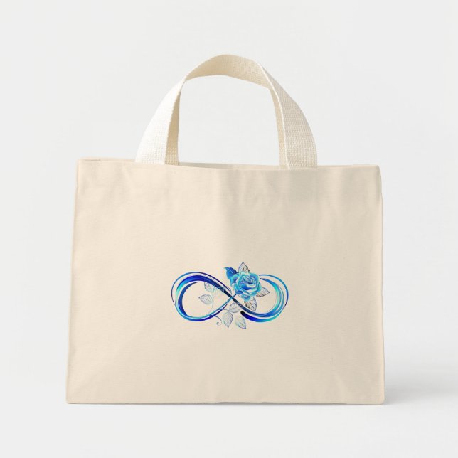Bolsa Tote Mini Infinito brilhante com rosa azul (Frente)