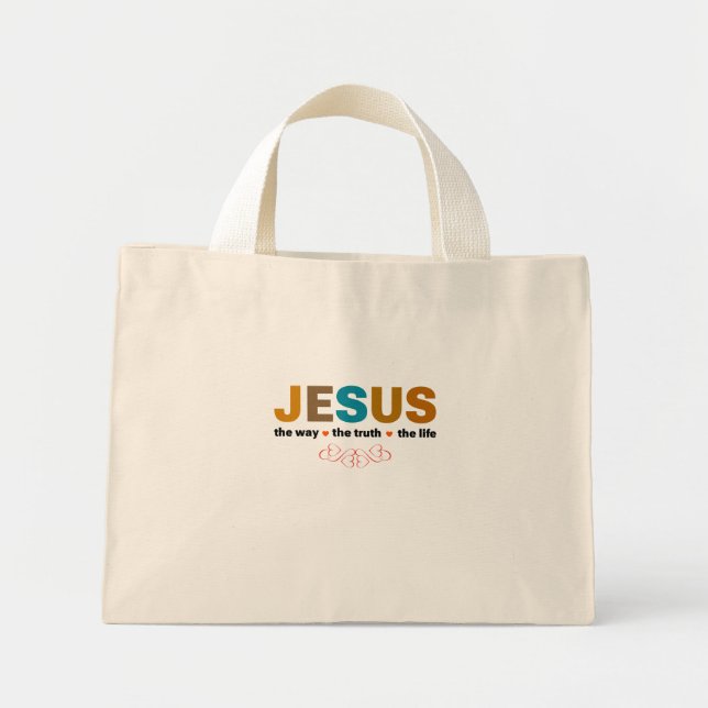 BOLSA TOTE MINI JESUS. O CAMINHO, A VERDADE, A VIDA. (Frente)