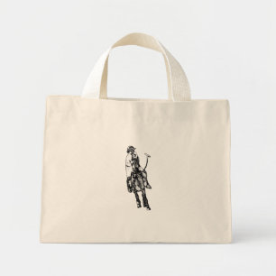 Bolsa Tote Mini Jogador de Polo de Desenho de Linha Preta e Branca