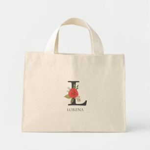 Bolsa Tote Mini Letra L Monograma Personalizável Floral Moderna