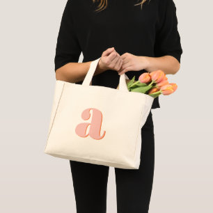 Bolsa Tote Mini Letras Retrô Monogramadas Rosa Pastel Laranja