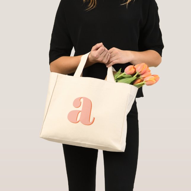 Bolsa Tote Mini Letreiro Retro Monogramado Rosa Pastel Laranja (Frente (produto))