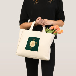Bolsa Tote Mini logotipo hexagonal creme decorativo em um verde es