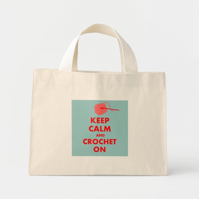 Bolsa Tote Mini Mantenha a calma e o crochê em presentes (Frente)