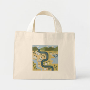 Bolsa Tote Mini mapa de viagem de férias do cenário de cartoon na