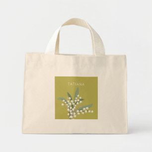 Bolsa Tote Mini May Lily do Vale Floral Buquê Custom Name