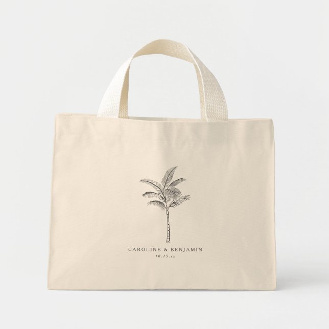 Bolsa Tote Mini Minimalist Palm Tree Destination Wedding Welcome  (Frente)