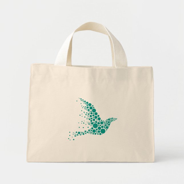 Bolsa Tote Mini Minimalist Teal Dotted Dove of Peace Tote Bag (Frente)