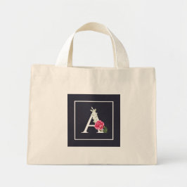 Bolsa Tote Mini Monograma A em Rosa Branco Rosa e Folhas Cinza Esc