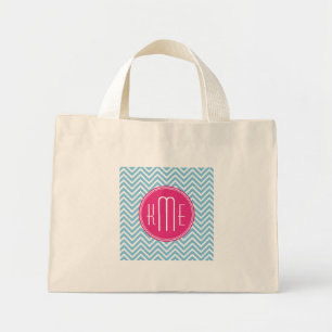 Bolsa Tote Mini Monograma cor-de-rosa magenta com fogão azul clar
