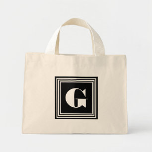 Bolsa Tote Mini Monograma de 3 Quadros Negrito Preto e branco